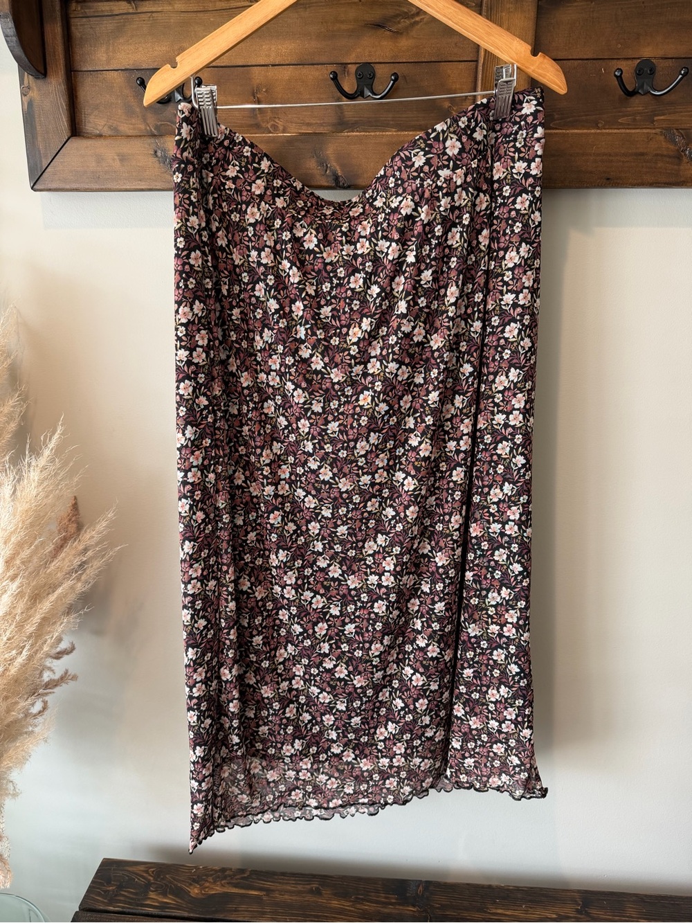 torrid Burgundy Floral Midi Skirt with Pink Accents